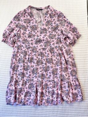 M&S Collection Petite Pink Floral Babydoll Dress Size 14 Cottagecore